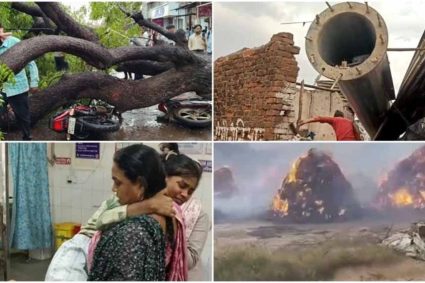 शिवपुरी में आंधी का कहर: प्ले ग्राउंड की बाउंड्री गिरी, 5 दबे, छत से गिरीं महिला व युवती